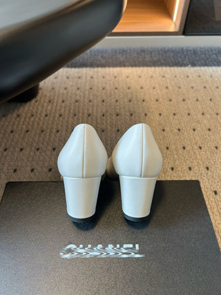 Chanel 26SS Early Spring New Square Toe Color Block Chunky Heel Shoes White