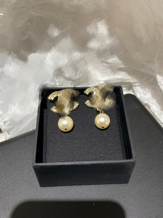 Rhinestone Double-C Pearl Clip-On Earrings
