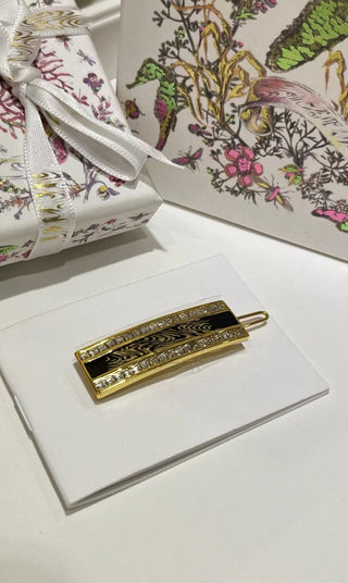 25th Anniversary New Black Enamel Gold Letter and Rhinestone Hair Clip