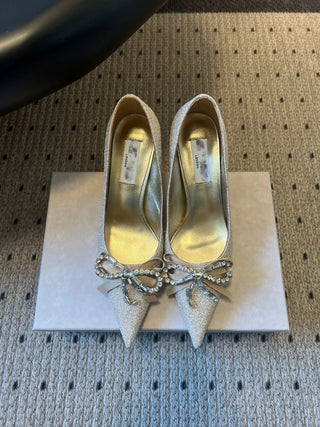 Elegant Rhinestone Bow Pointed-Toe High Heels