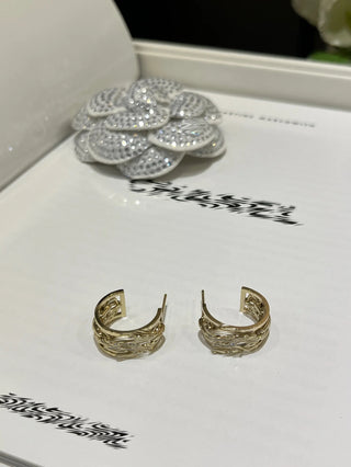 New Collection Gold-plated Double C Chain Hoop Earrings with Full Rhinestone Embellishment