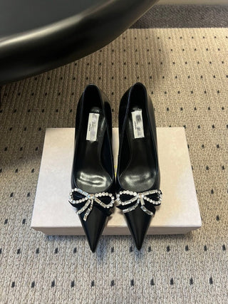 Elegant Rhinestone Bow Pointed-Toe High Heels