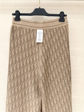 New ribbed cotton straight-leg trousers with monogram pattern.
