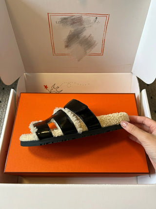 top autumn and winter new H-shaped leather plush slippers