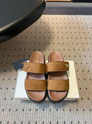 Prad*2026 SS Early Spring New Retro Platform Double Strap Sandals，Camel