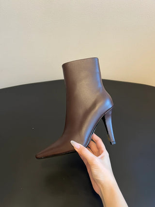 minimalist high-luxury classic pointed-toe high-heeled ankle boots