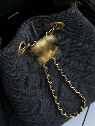 Black denim bucket bag