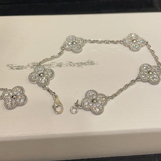 Four-leaf clover full diamond white gold five-flower bracelet