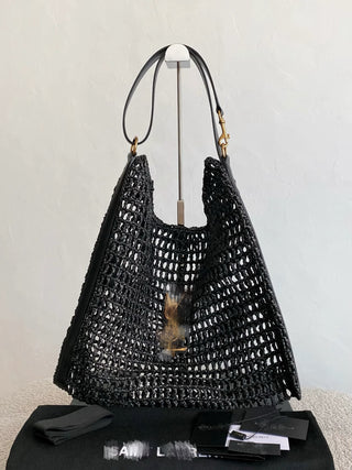 oxalis Raffia Woven Shoulder Bag, Black