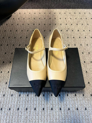 Pointed-Toe Panelled Mary Janes