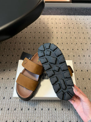Prad*2026 SS Early Spring New Retro Platform Double Strap Sandals，Camel