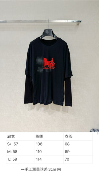 New Spring/Summer Carriage Print Two-Piece Long-Sleeve T-Shirt