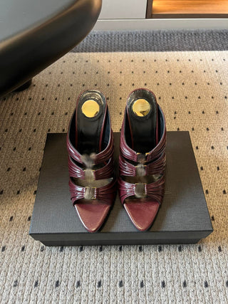 26ss Pointed-toe pleated strap mule high heels