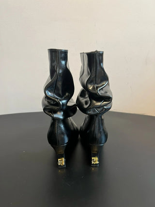 Pleated Pointed Toe Slouch Boots Ankle Boots