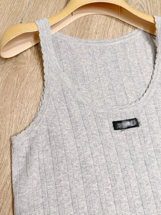 New gray openwork striped short-sleeved knitted vest