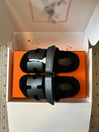 top autumn and winter new H-shaped leather plush slippers