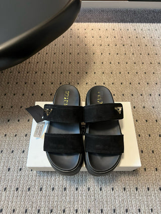 Prad 2026 SS Early Spring New Retro Platform Double Strap Sandals，black