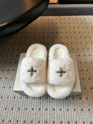 Platform Plush Open-Toe Slippers