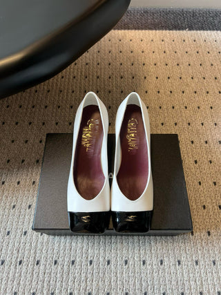 Chanel 26SS Early Spring New Square Toe Color Block Chunky Heel Shoes White