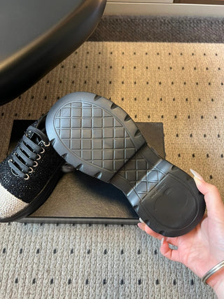 Platform Rhinestone Color-Blocked Lace-Up Sneakers/Casual Shoes