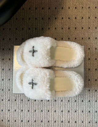 Platform Plush Open-Toe Slippers