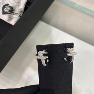 New Silver Double-C Earrings Fully Embellished with Diamonds
