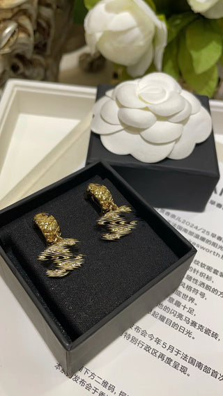 New full diamond double C pendant gold diamond pattern half circle earrings