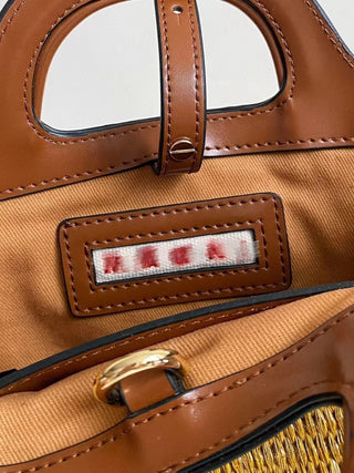 Woven straw mini shopping basket, brown