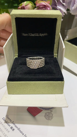 Silver Five-Row Diamond Gold Bead Ring