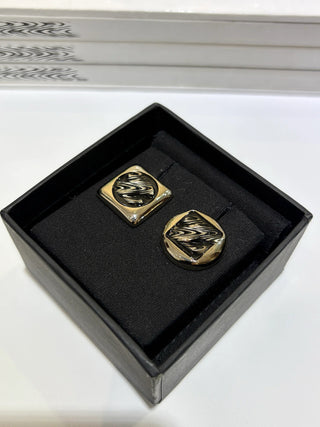26C New Gold Double C Black Enamel Asymmetrical Stud Earrings