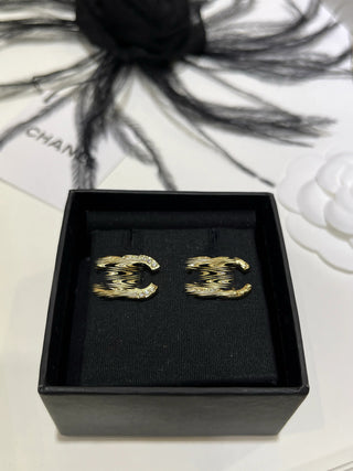 New design rhinestone-embellished metal double C stud earrings