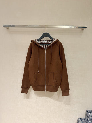 Dio Classic Monogram Logo Reversible Zip-Up Hooded Jacket!