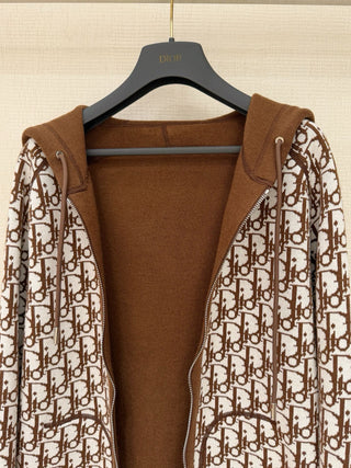 Dio Classic Monogram Logo Reversible Zip-Up Hooded Jacket!