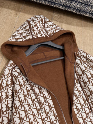 Dio Classic Monogram Logo Reversible Zip-Up Hooded Jacket!