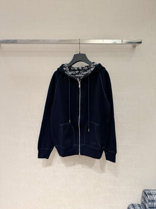 Dio Classic Monogram Logo Reversible Zip-Up Hooded Jacket!