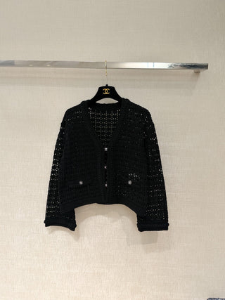 Openwork knit V-neck lace cardigan