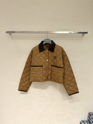 Prad* Autumn/Winter New Arrival: Brown Diamond Pattern Cotton Jacket/Short Coat
