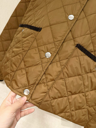 Prad* Autumn/Winter New Arrival: Brown Diamond Pattern Cotton Jacket/Short Coat