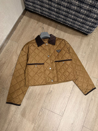 Prad* Autumn/Winter New Arrival: Brown Diamond Pattern Cotton Jacket/Short Coat