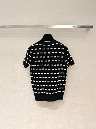 25K Advanced Handcrafted Collection New Arrival: Bow-detail round-neck long-sleeved knitted short top