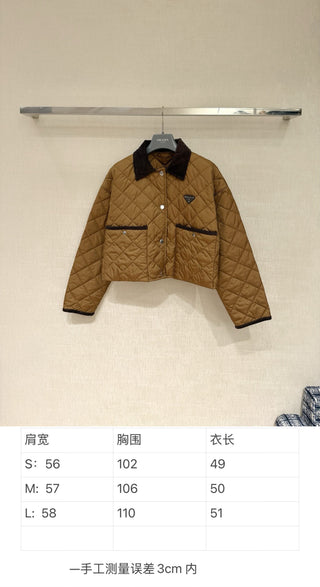Prad* Autumn/Winter New Arrival: Brown Diamond Pattern Cotton Jacket/Short Coat