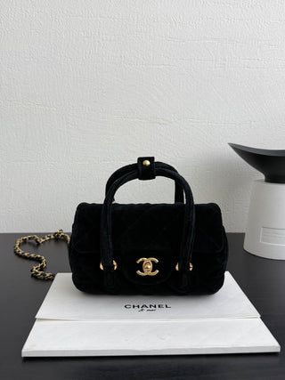 25C velvet cylindrical mini bag in black