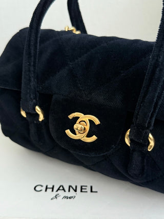 25C velvet cylindrical mini bag in black