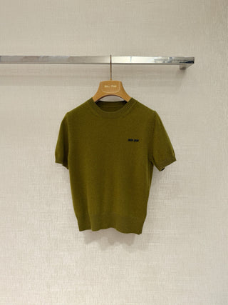 mi⭐️mi⭐️25 Autumn/Winter New Olive Green Short-Sleeve Knit Sweater, Cashmere Material