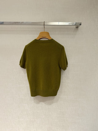 mi⭐️mi⭐️25 Autumn/Winter New Olive Green Short-Sleeve Knit Sweater, Cashmere Material