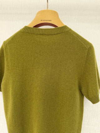mi⭐️mi⭐️25 Autumn/Winter New Olive Green Short-Sleeve Knit Sweater, Cashmere Material