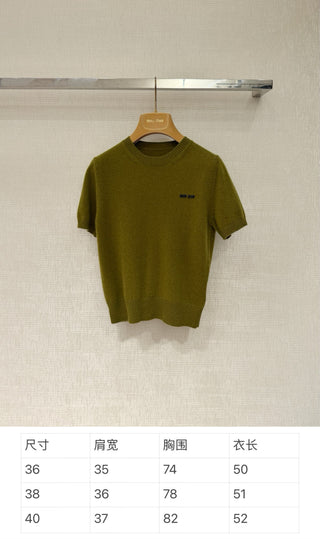 mi⭐️mi⭐️25 Autumn/Winter New Olive Green Short-Sleeve Knit Sweater, Cashmere Material