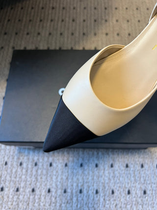 Chane*  Pointed Toe Color Block Pearl Chain Mary Jane Shoes