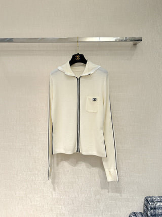 Chane* 25K Métiers d'Art Collection Black and White Zip-Up Hooded Cardigan - Exclusively developed by YB!