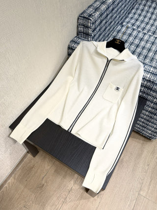 Chane* 25K Métiers d'Art Collection Black and White Zip-Up Hooded Cardigan - Exclusively developed by YB!